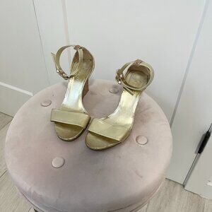 Gucci Gold & Cork Wedge Heel Sandals Size 5.5